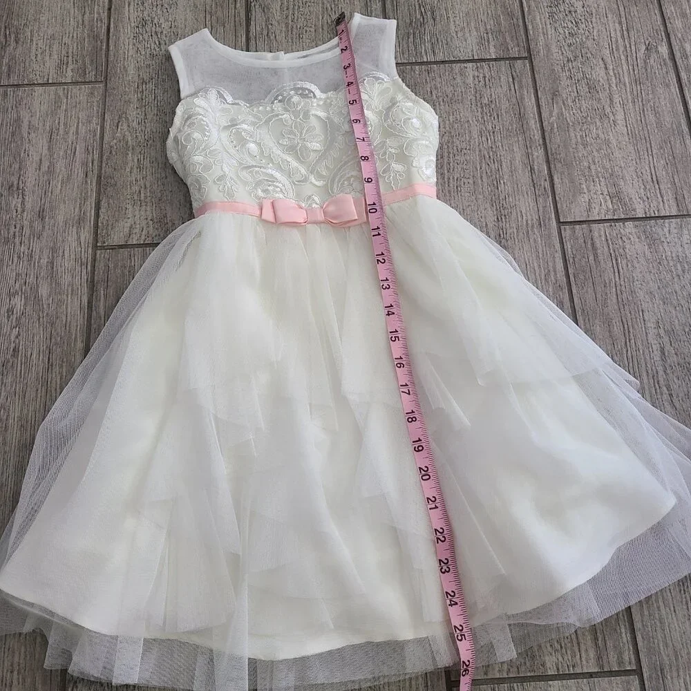Jona Michelle Girls Ivory Tulle Party Dress with Pink Bow Size 5 – NWT - Picture 5 of 11